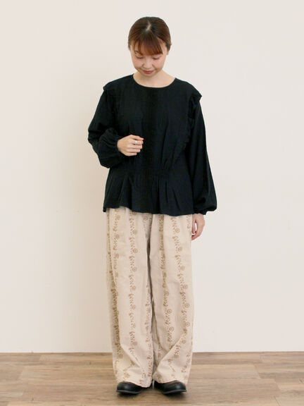 【M/Lサイズ】花刺繍パンツ(チャコールグレー/ベージュ/ブラウン)|Samansa Mos2(サマンサ モスモス)通販