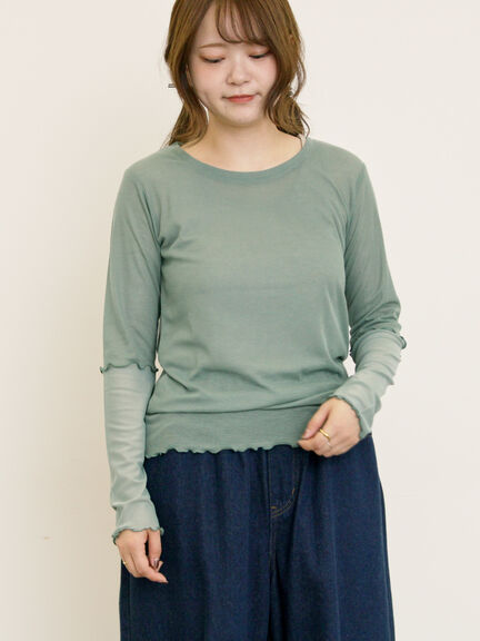 袖シアー切替メローカットソー(グレー/ブラック/モカ/グリーン)|Samansa Mos2(サマンサ モスモス)通販