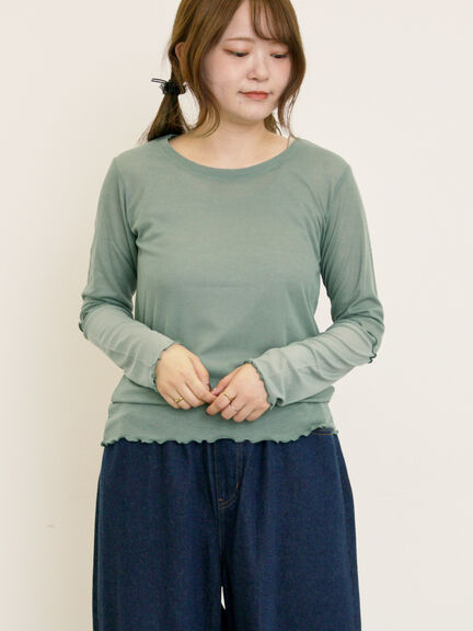 袖シアー切替メローカットソー(グレー/ブラック/モカ/グリーン)|Samansa Mos2(サマンサ モスモス)通販