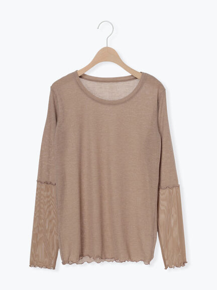 袖シアー切替メローカットソー(グレー/ブラック/モカ/グリーン)|Samansa Mos2(サマンサ モスモス)通販