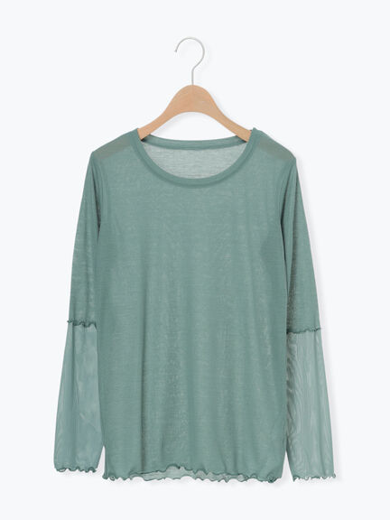 袖シアー切替メローカットソー(グレー/ブラック/モカ/グリーン)|Samansa Mos2(サマンサ モスモス)通販