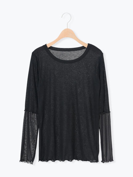 袖シアー切替メローカットソー(グレー/ブラック/モカ/グリーン)|Samansa Mos2(サマンサ モスモス)通販