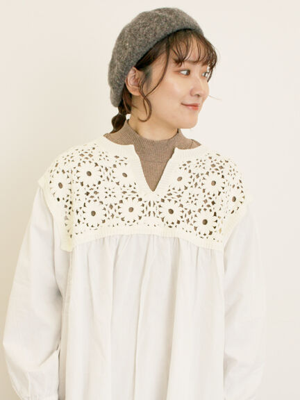 花柄ニット+布帛切替チュニック(ブラック/オレンジ/モカ/カーキ/キナリ)|Samansa Mos2(サマンサ モスモス)通販