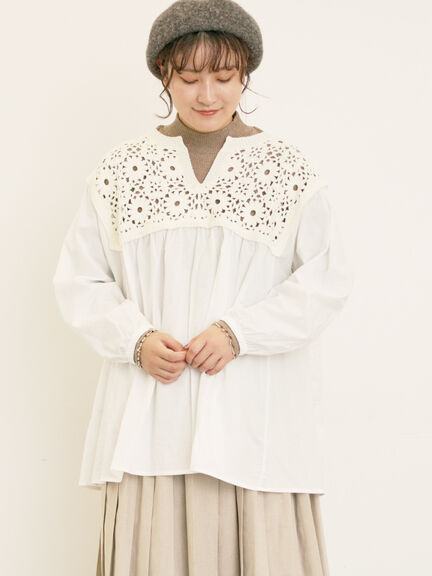 花柄ニット+布帛切替チュニック(ブラック/オレンジ/モカ/カーキ/キナリ)|Samansa Mos2(サマンサ モスモス)通販