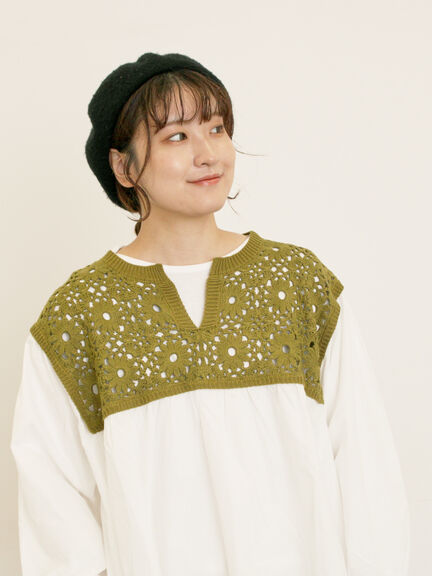 花柄ニット+布帛切替チュニック(ブラック/オレンジ/モカ/カーキ/キナリ)|Samansa Mos2(サマンサ モスモス)通販