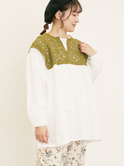 花柄ニット+布帛切替チュニック(ブラック/オレンジ/モカ/カーキ/キナリ)|Samansa Mos2(サマンサ モスモス)通販