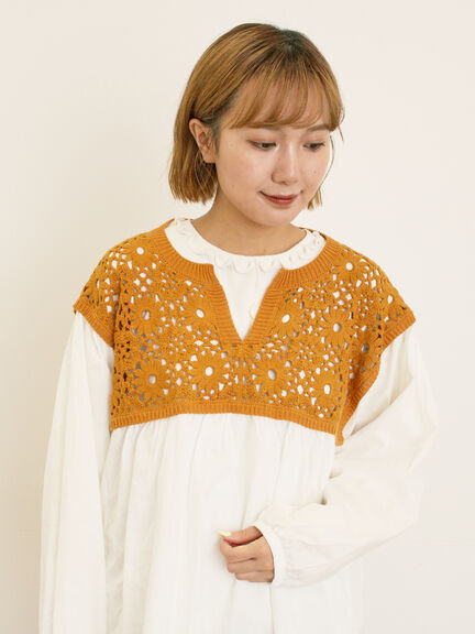 花柄ニット+布帛切替チュニック(ブラック/オレンジ/モカ/カーキ/キナリ)|Samansa Mos2(サマンサ モスモス)通販