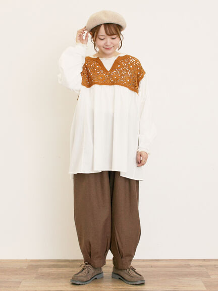 花柄ニット+布帛切替チュニック(ブラック/オレンジ/モカ/カーキ/キナリ)|Samansa Mos2(サマンサ モスモス)通販