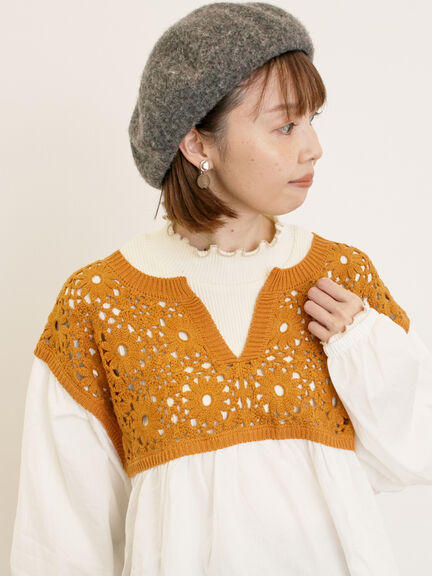 花柄ニット+布帛切替チュニック(ブラック/オレンジ/モカ/カーキ/キナリ)|Samansa Mos2(サマンサ モスモス)通販