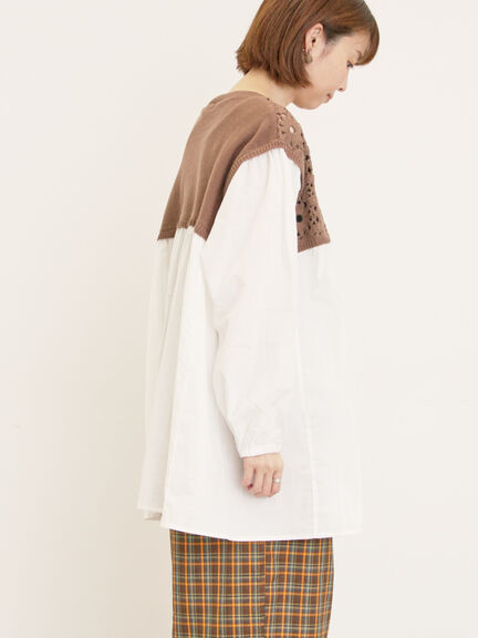 花柄ニット+布帛切替チュニック(ブラック/オレンジ/モカ/カーキ/キナリ)|Samansa Mos2(サマンサ モスモス)通販