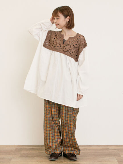 花柄ニット+布帛切替チュニック(ブラック/オレンジ/モカ/カーキ/キナリ)|Samansa Mos2(サマンサ モスモス)通販