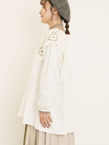 花柄ニット+布帛切替チュニック(ブラック/オレンジ/モカ/カーキ/キナリ)|Samansa Mos2(サマンサ モスモス)通販