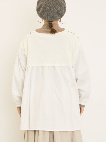 花柄ニット+布帛切替チュニック(ブラック/オレンジ/モカ/カーキ/キナリ)|Samansa Mos2(サマンサ モスモス)通販