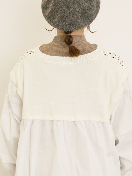 花柄ニット+布帛切替チュニック(ブラック/オレンジ/モカ/カーキ/キナリ)|Samansa Mos2(サマンサ モスモス)通販