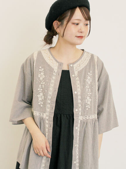花刺繍切替えブラウス(グレー/チャコールグレー/マスタード/キナリ)|Samansa Mos2(サマンサ モスモス)通販