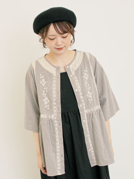 花刺繍切替えブラウス(グレー/チャコールグレー/マスタード/キナリ)|Samansa Mos2(サマンサ モスモス)通販