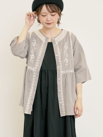 花刺繍切替えブラウス(グレー/チャコールグレー/マスタード/キナリ)|Samansa Mos2(サマンサ モスモス)通販