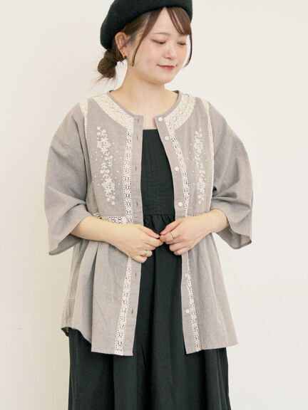 花刺繍切替えブラウス(グレー/チャコールグレー/マスタード/キナリ)|Samansa Mos2(サマンサ モスモス)通販