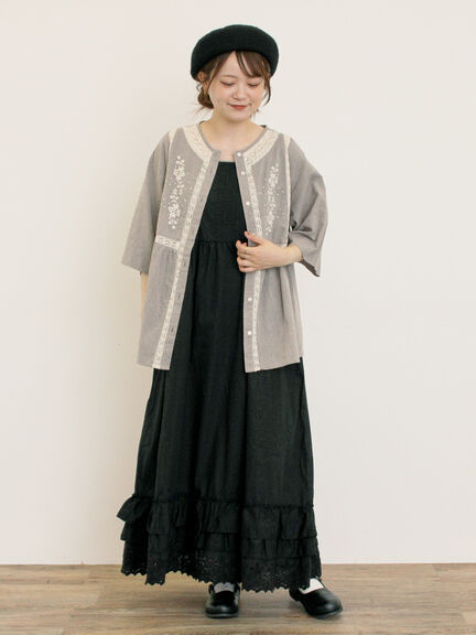 花刺繍切替えブラウス(グレー/チャコールグレー/マスタード/キナリ)|Samansa Mos2(サマンサ モスモス)通販