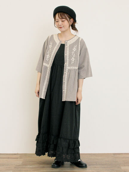 花刺繍切替えブラウス(グレー/チャコールグレー/マスタード/キナリ)|Samansa Mos2(サマンサ モスモス)通販