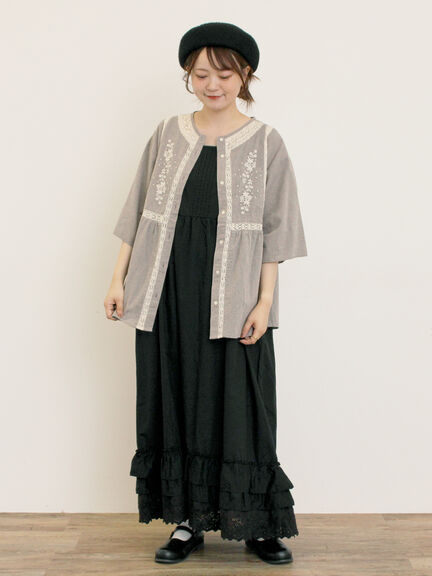 花刺繍切替えブラウス(グレー/チャコールグレー/マスタード/キナリ)|Samansa Mos2(サマンサ モスモス)通販