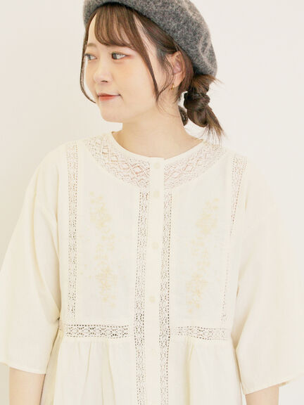 花刺繍切替えブラウス(グレー/チャコールグレー/マスタード/キナリ)|Samansa Mos2(サマンサ モスモス)通販