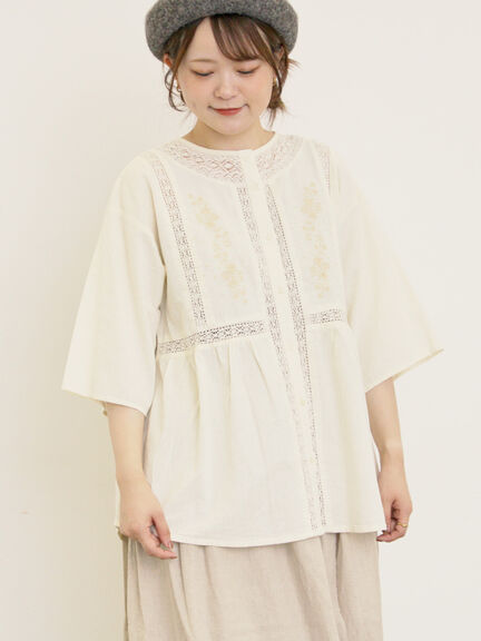 花刺繍切替えブラウス(グレー/チャコールグレー/マスタード/キナリ)|Samansa Mos2(サマンサ モスモス)通販