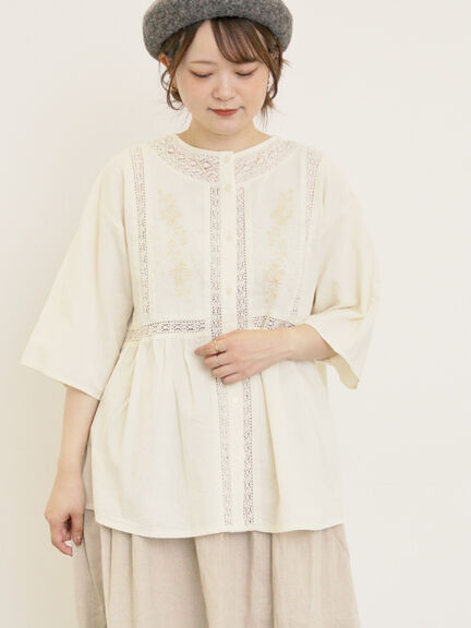 花刺繍切替えブラウス(グレー/チャコールグレー/マスタード/キナリ)|Samansa Mos2(サマンサ モスモス)通販