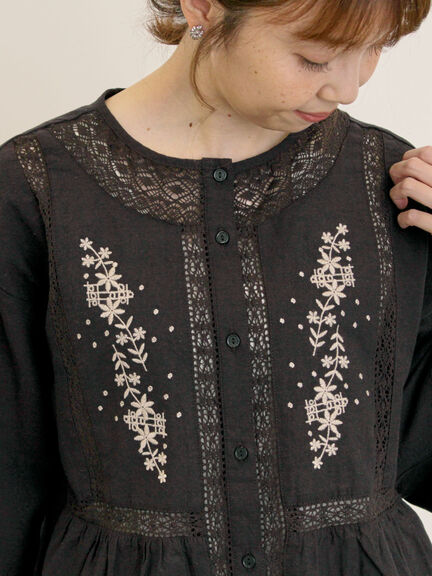 花刺繍切替えブラウス(グレー/チャコールグレー/マスタード/キナリ)|Samansa Mos2(サマンサ モスモス)通販