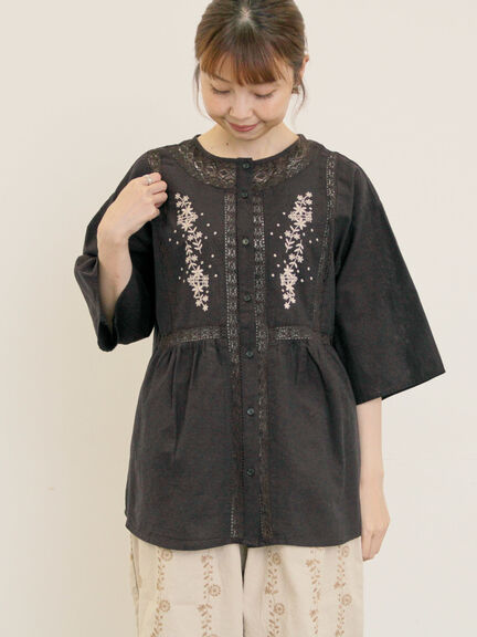 花刺繍切替えブラウス(グレー/チャコールグレー/マスタード/キナリ)|Samansa Mos2(サマンサ モスモス)通販