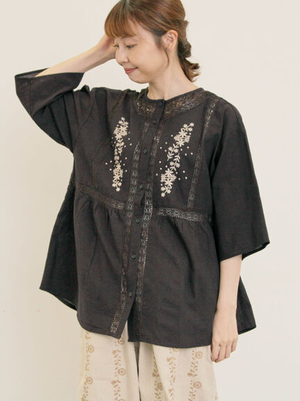 花刺繍切替えブラウス(グレー/チャコールグレー/マスタード/キナリ)|Samansa Mos2(サマンサ モスモス)通販