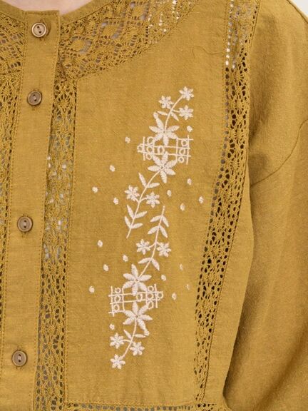 花刺繍切替えブラウス(グレー/チャコールグレー/マスタード/キナリ)|Samansa Mos2(サマンサ モスモス)通販