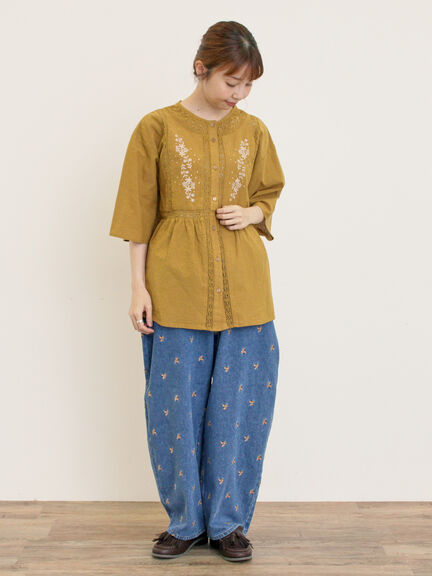 花刺繍切替えブラウス(グレー/チャコールグレー/マスタード/キナリ)|Samansa Mos2(サマンサ モスモス)通販