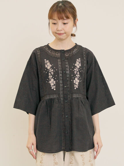 花刺繍切替えブラウス(グレー/チャコールグレー/マスタード/キナリ)|Samansa Mos2(サマンサ モスモス)通販