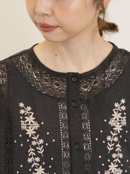 花刺繍切替えブラウス(グレー/チャコールグレー/マスタード/キナリ)|Samansa Mos2(サマンサ モスモス)通販