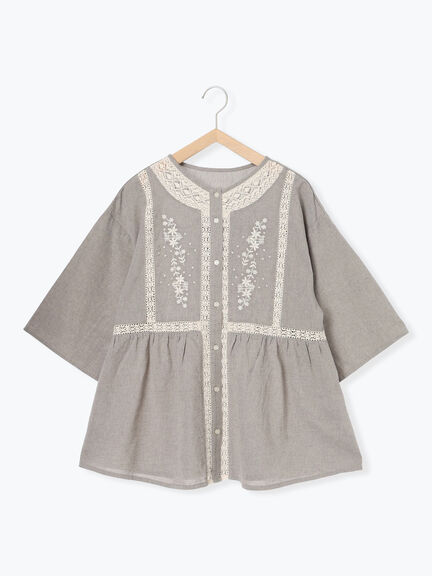 花刺繍切替えブラウス(グレー/チャコールグレー/マスタード/キナリ)|Samansa Mos2(サマンサ モスモス)通販