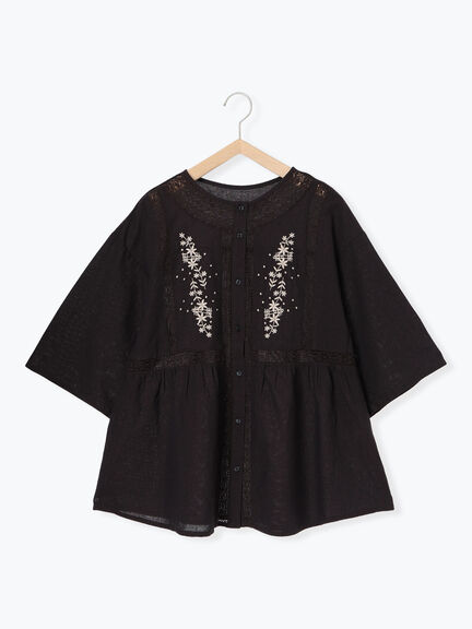 花刺繍切替えブラウス(グレー/チャコールグレー/マスタード/キナリ)|Samansa Mos2(サマンサ モスモス)通販