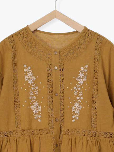 花刺繍切替えブラウス(グレー/チャコールグレー/マスタード/キナリ)|Samansa Mos2(サマンサ モスモス)通販