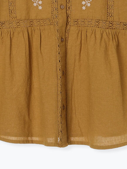 花刺繍切替えブラウス(グレー/チャコールグレー/マスタード/キナリ)|Samansa Mos2(サマンサ モスモス)通販