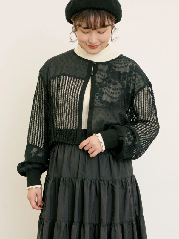 ◎パッチワークレースカーディガン(ブラック)|Samansa Mos2(サマンサ モスモス)通販