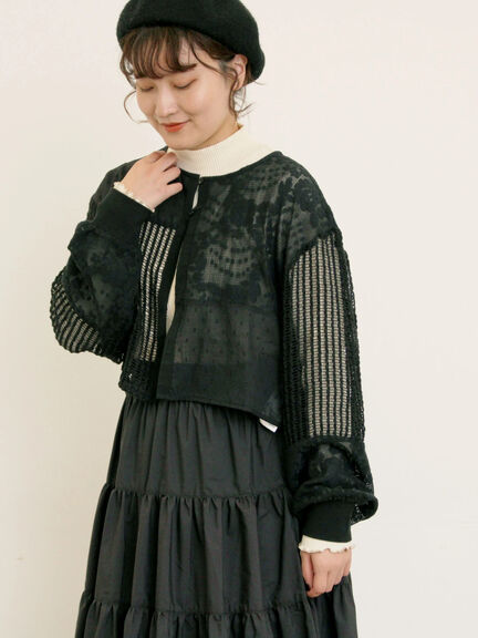 ◎パッチワークレースカーディガン(ブラック/キナリ)|Samansa Mos2(サマンサ モスモス)通販