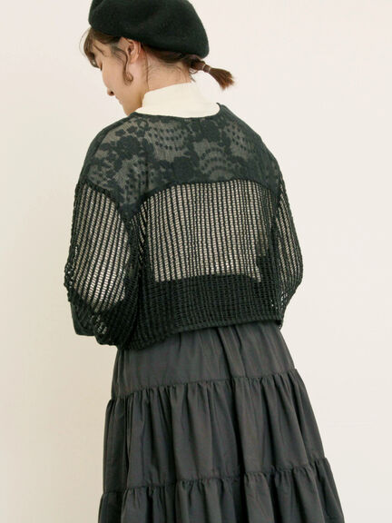 ◎パッチワークレースカーディガン(ブラック/キナリ)|Samansa Mos2(サマンサ モスモス)通販