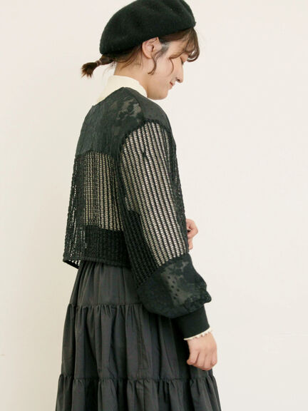 ◎パッチワークレースカーディガン(ブラック/キナリ)|Samansa Mos2(サマンサ モスモス)通販