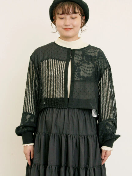 ◎パッチワークレースカーディガン(ブラック/キナリ)|Samansa Mos2(サマンサ モスモス)通販