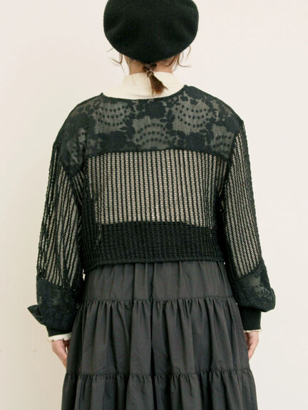 ◎パッチワークレースカーディガン(ブラック/キナリ)|Samansa Mos2(サマンサ モスモス)通販