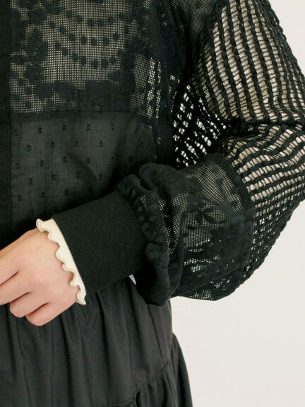 ◎パッチワークレースカーディガン(ブラック/キナリ)|Samansa Mos2(サマンサ モスモス)通販