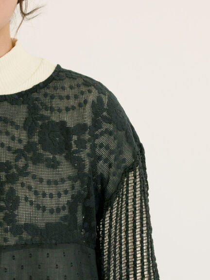 ◎パッチワークレースカーディガン(ブラック/キナリ)|Samansa Mos2(サマンサ モスモス)通販