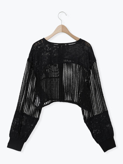 ◎パッチワークレースカーディガン(ブラック/キナリ)|Samansa Mos2(サマンサ モスモス)通販