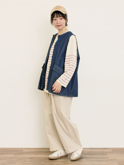 パネルボーダーロングスリーブカットソー(ピンク/モカ/グリーン/ネイビー)|Samansa Mos2(サマンサ モスモス)通販