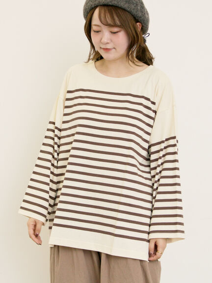 パネルボーダーロングスリーブカットソー(ピンク/モカ/グリーン/ネイビー)|Samansa Mos2(サマンサ モスモス)通販